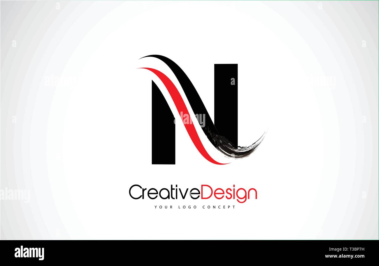 Red and Black N Letter Design Brush Paint Stroke. Letter Logo with ...