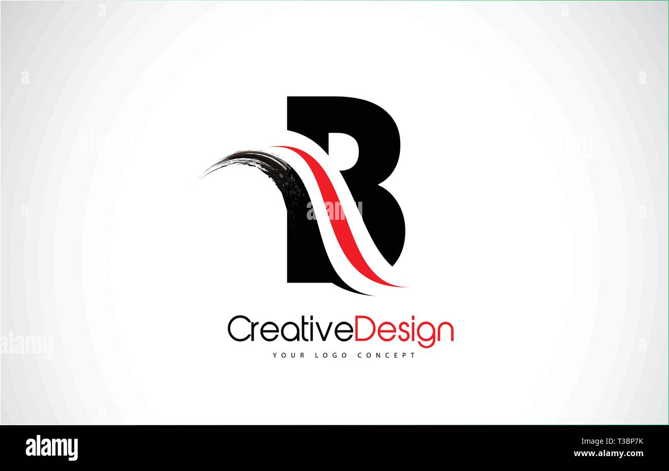 Red and Black B Letter Design Brush Paint Stroke. Letter Logo with ...