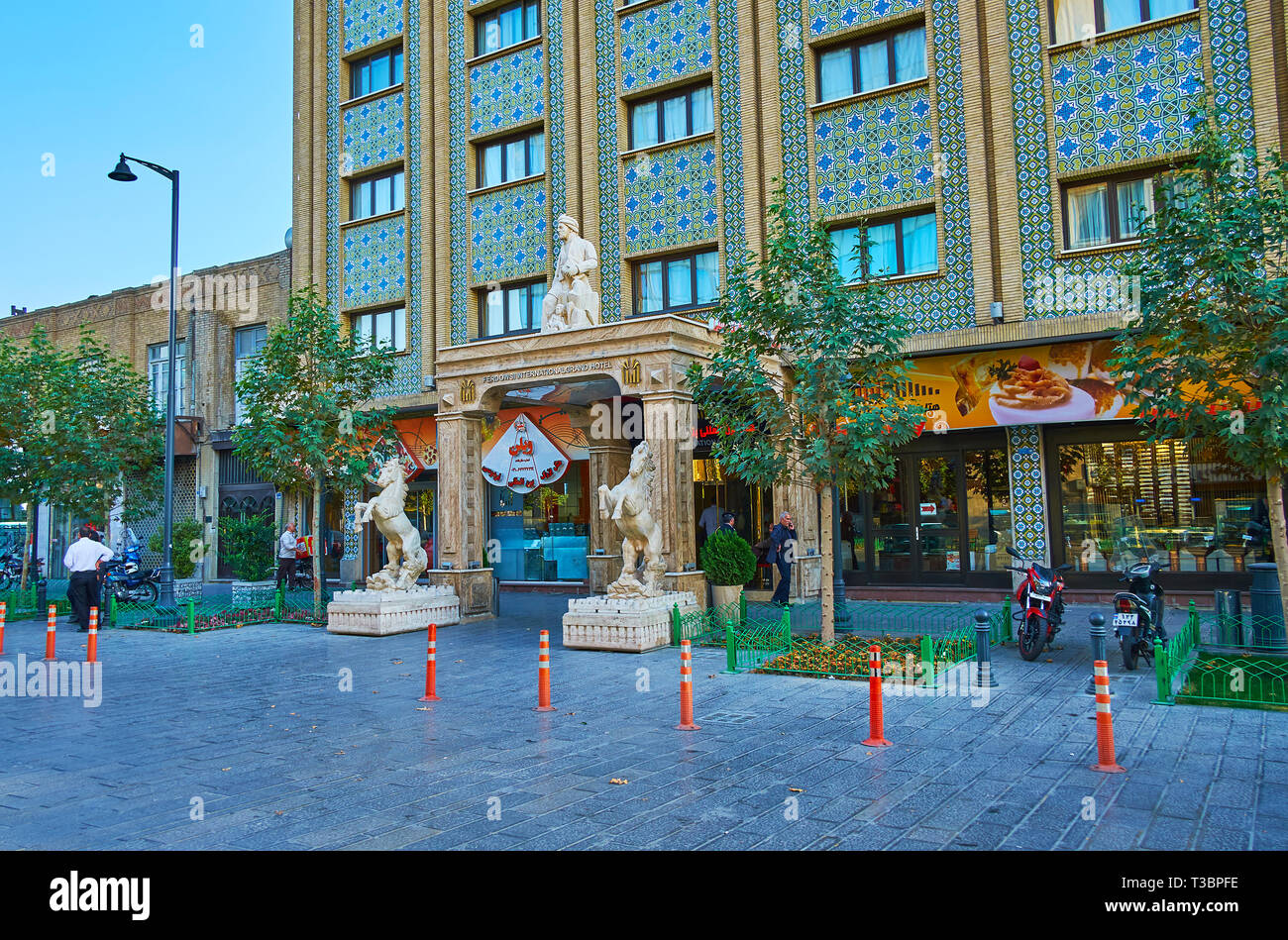 TEHRAN, IRAN - OCTOBER 25, 2017: The carved porch of the Ferdowsi