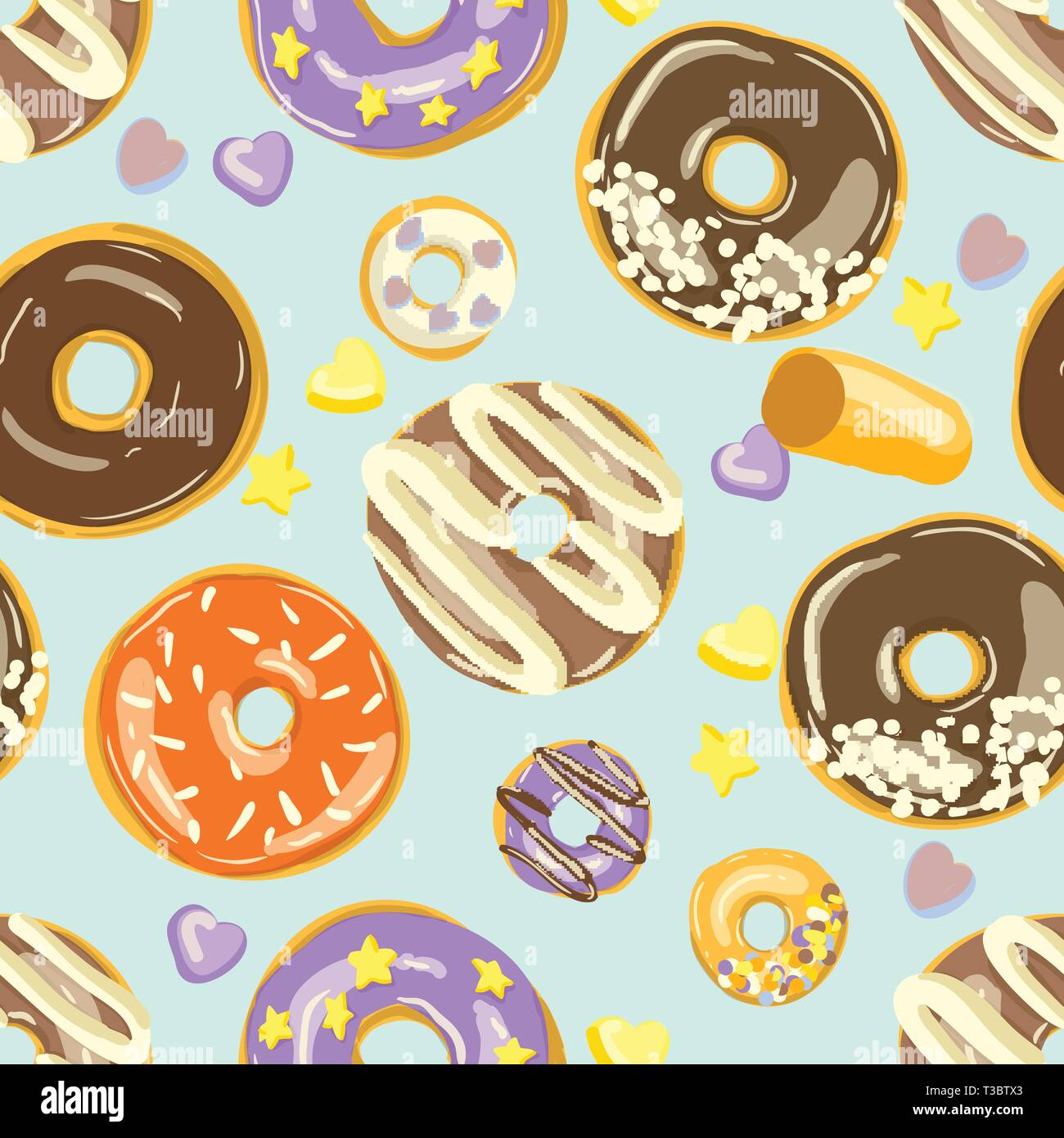 Glazed Donuts seamless pattern. Bakery Vector illustration. Top View ...