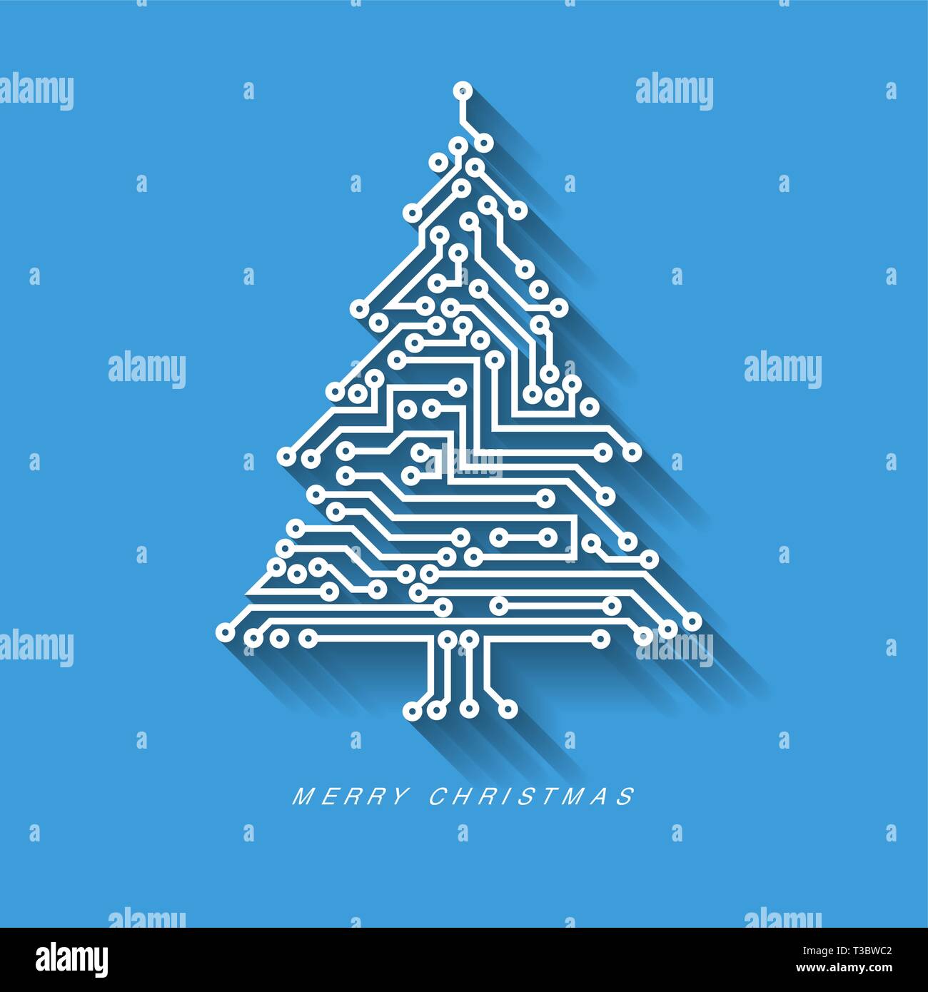 Vector christmas tree from digital electronic circuit on blue