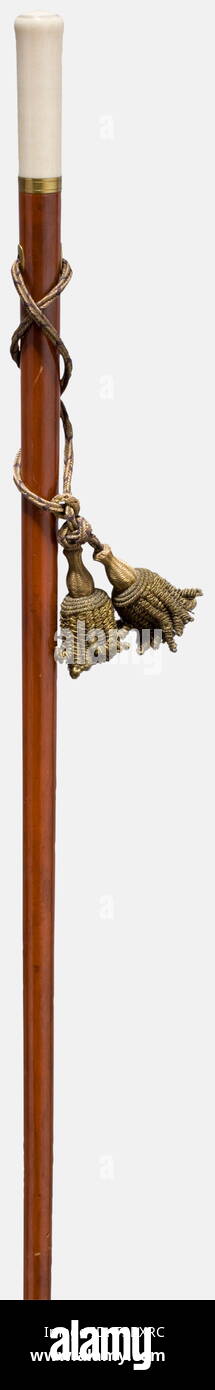 The baton of a k.u.k. field marshal, from the time of World War I Tropical wood with ivory grip and brass fittings. Two appending gold tassels on gold bands interwoven with black (somewhat darkened). Total length 83 cm. Until 1918 the Austrian field marshals carried, unlike in other countries, almost exclusively those field marshals' batons, which were called, for example, interim batons in Germany. Since the 18th century those batons were manufactured in unadorned designs from brown wood, even though details such as decorations on the grip, some, Additional-Rights-Clearance-Info-Not-Available Stock Photo