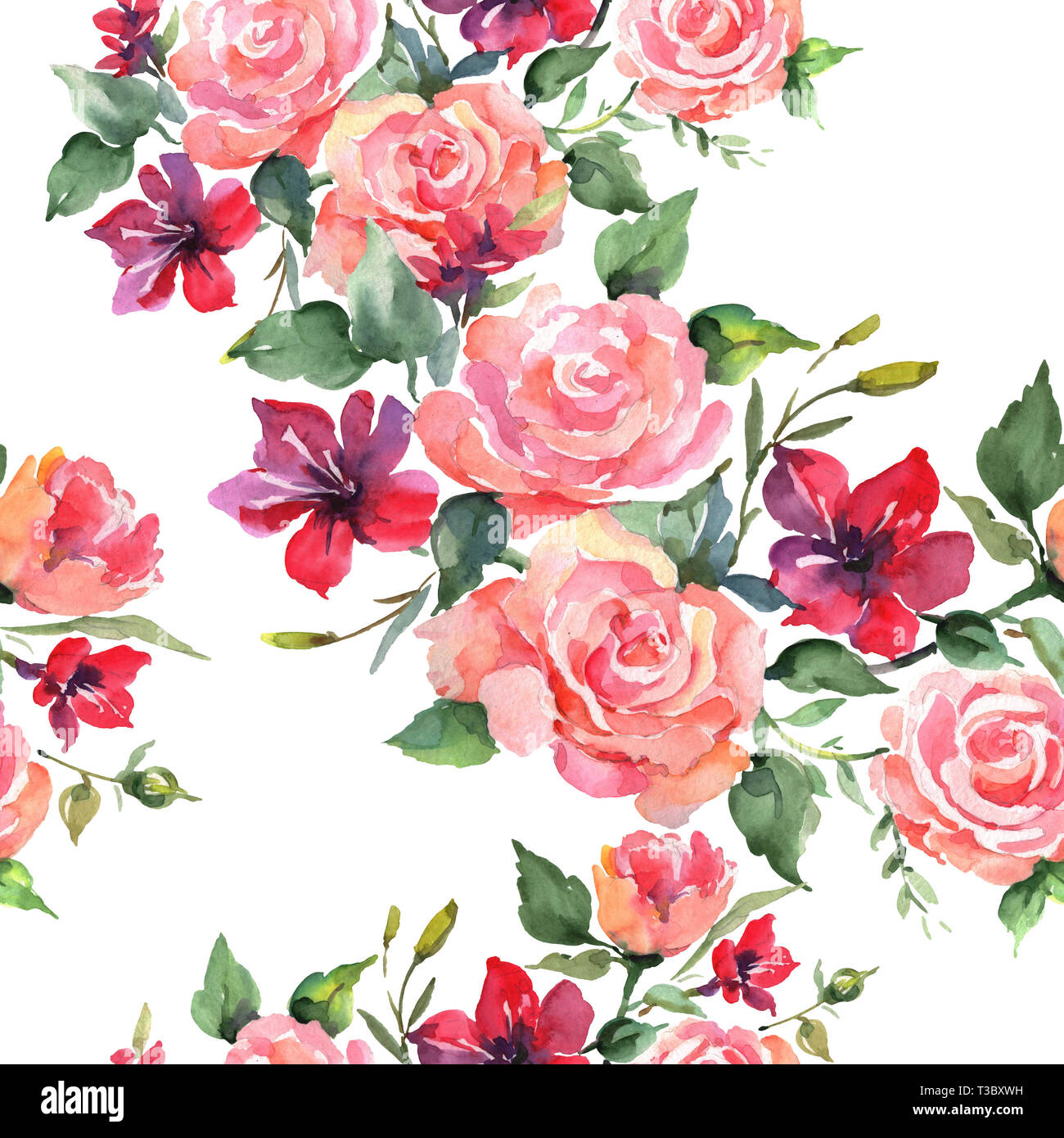 Pink Rose Bouquet Floral Botanical Flowers Watercolor Background Illustration Set Seamless Background Pattern Stock Photo Alamy
