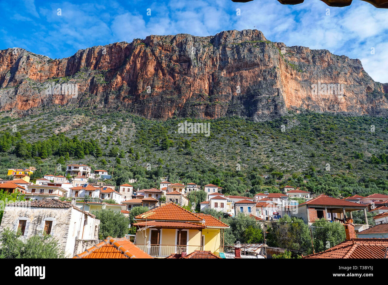The town of Leonidio and the surrounding cliffs in spring, springtime