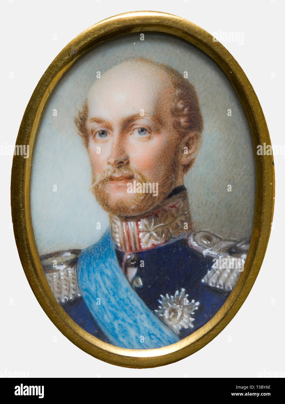 portrait miniatures of European sovereigns, circa 1850, Watercolour and gouache on ivory, Grand Duke Frederick Francis II. of Mecklenburg-Schwerin, unsigned, circa 41 x 31 mm, people, 19th century, object, objects, stills, clipping, clippings, cut out, cut-out, cut-outs, man, men, male, Additional-Rights-Clearance-Info-Not-Available Stock Photo