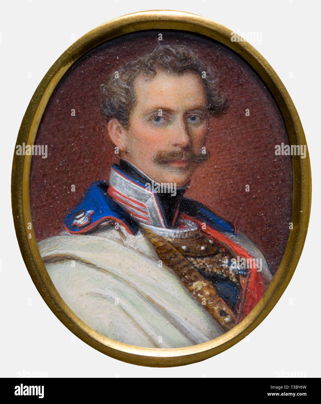 portrait miniatures of European sovereigns, circa 1850, Watercolour and gouache on ivory, Prince Charles of Bavaria (1795 - 1875) in uniform, unsigned, circa 43 x 35 mm, people, 19th century, object, objects, stills, clipping, clippings, cut out, cut-out, cut-outs, man, men, male, Additional-Rights-Clearance-Info-Not-Available Stock Photo