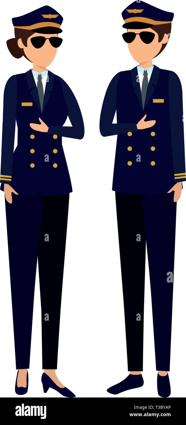 aviation pilots couple avatars characters Stock Vector