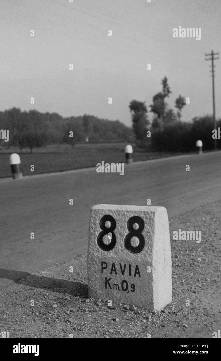 italy, lombardia, pavia, milestone, 1958 Stock Photo