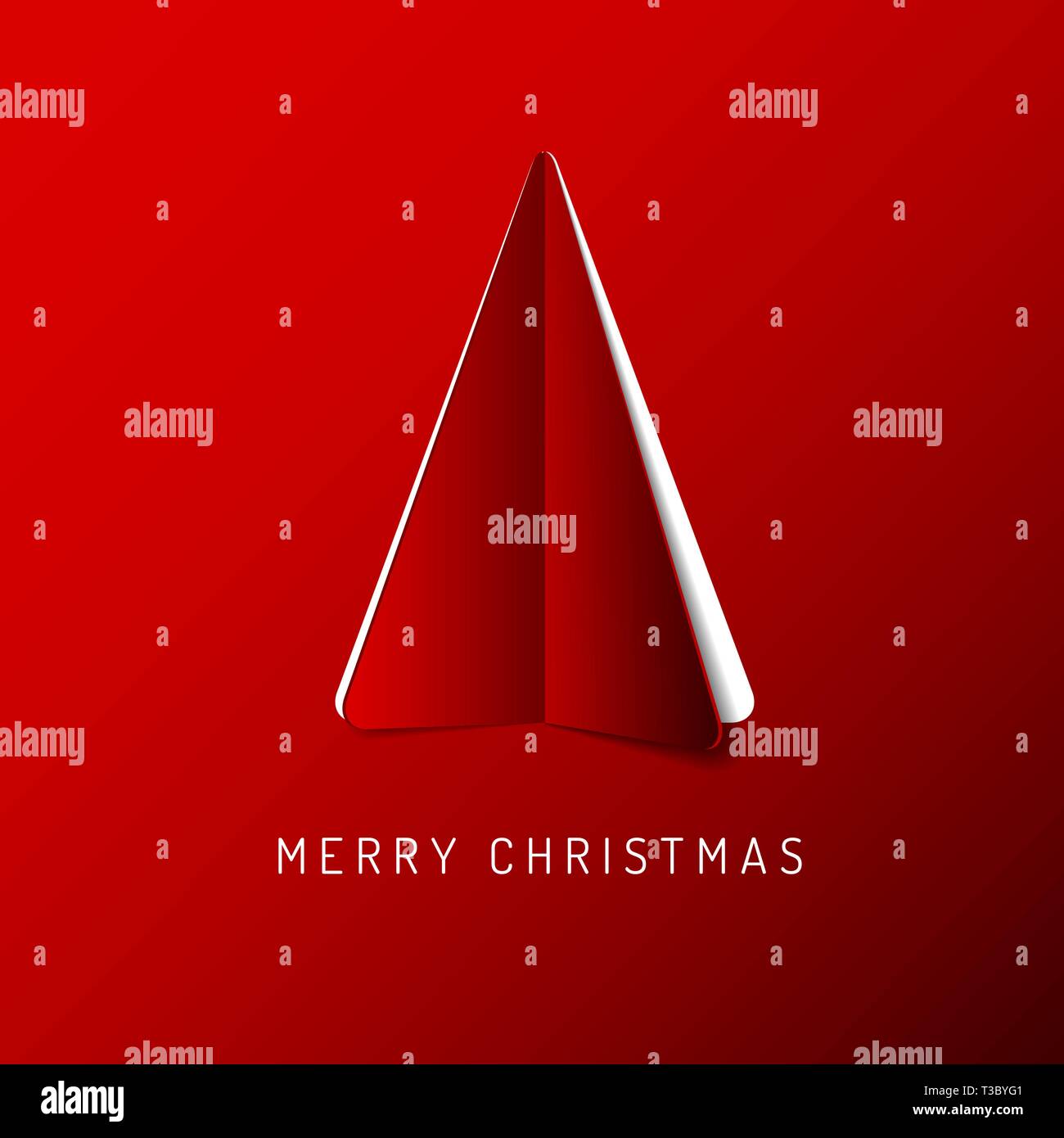 Vector Merry Christmas card with a red minimalistic tree made from ...