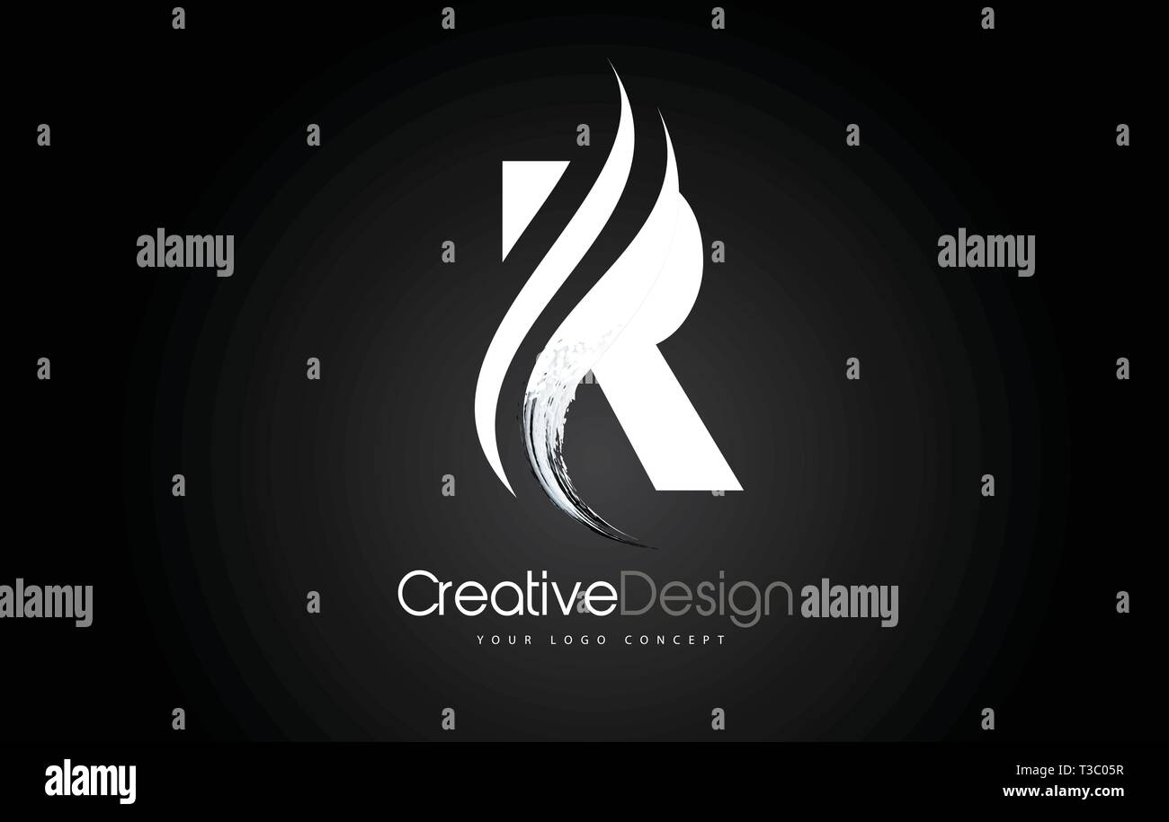 R Letter Design Brush Paint Stroke. Letter Logo on Black Background ...