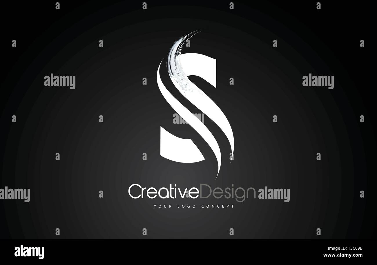 S Letter Design Brush Paint Stroke. Letter Logo on Black Background ...