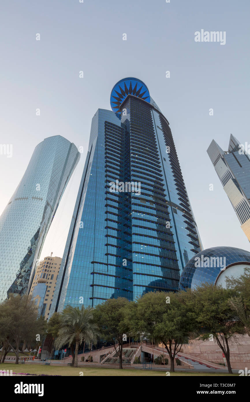 Qatar Petroleum offices in World Trade Center building, skyscraper, West Bay, Doha, Qatar Stock Photo