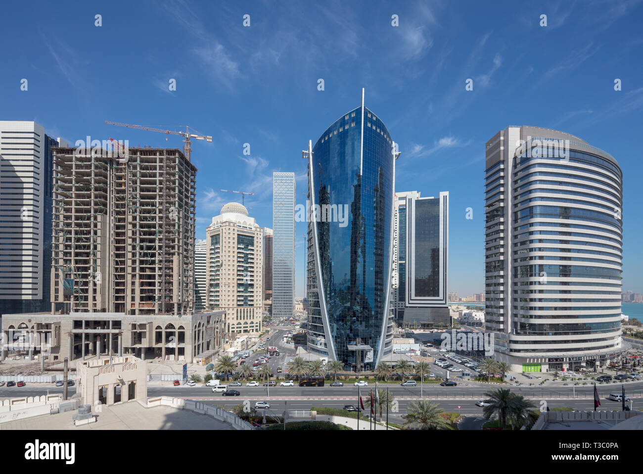 Movenpick hotel and  neighboring buildings, West Bay, Doha, Qatar Stock Photo
