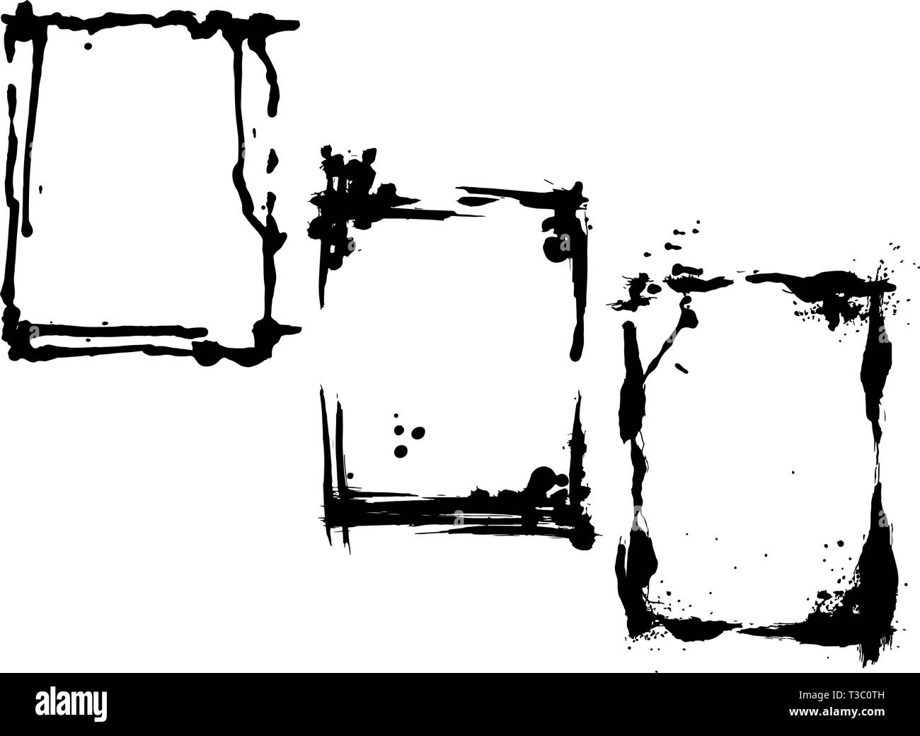 Vector Dry brush frames. Hand drawn artistic frames. Black and white