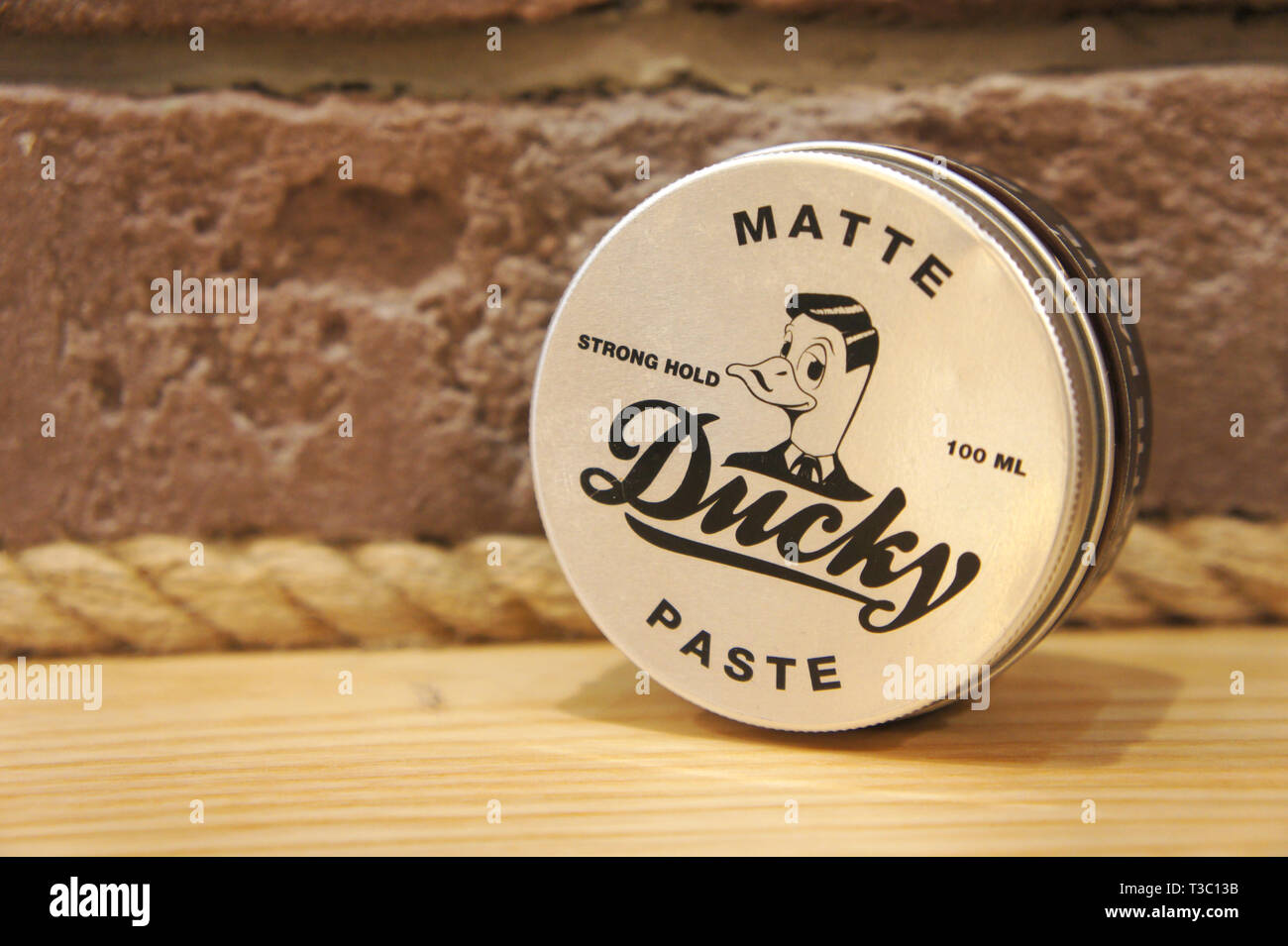 men hairstyle. ducky matte paste. paste for men barber shop. Stock Photo