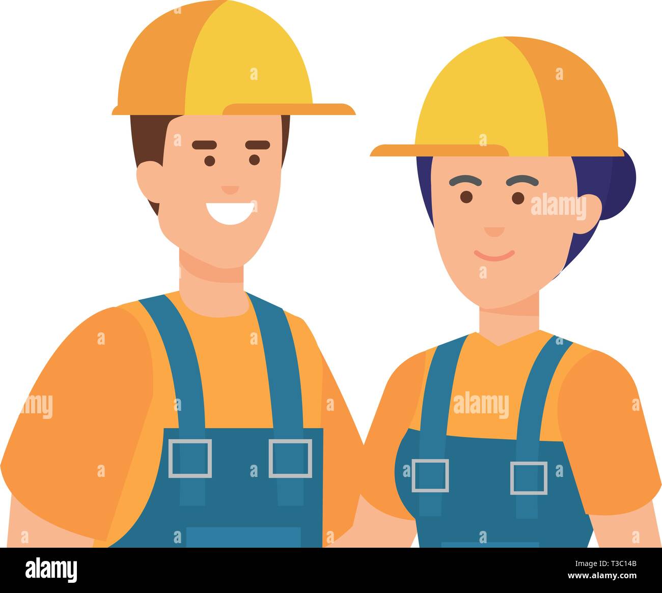 couple builders workers with helmets Stock Vector Image & Art - Alamy