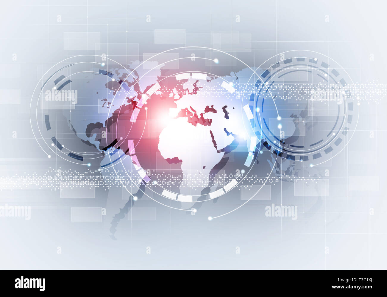 technology web concept connections bright background on world map Stock ...