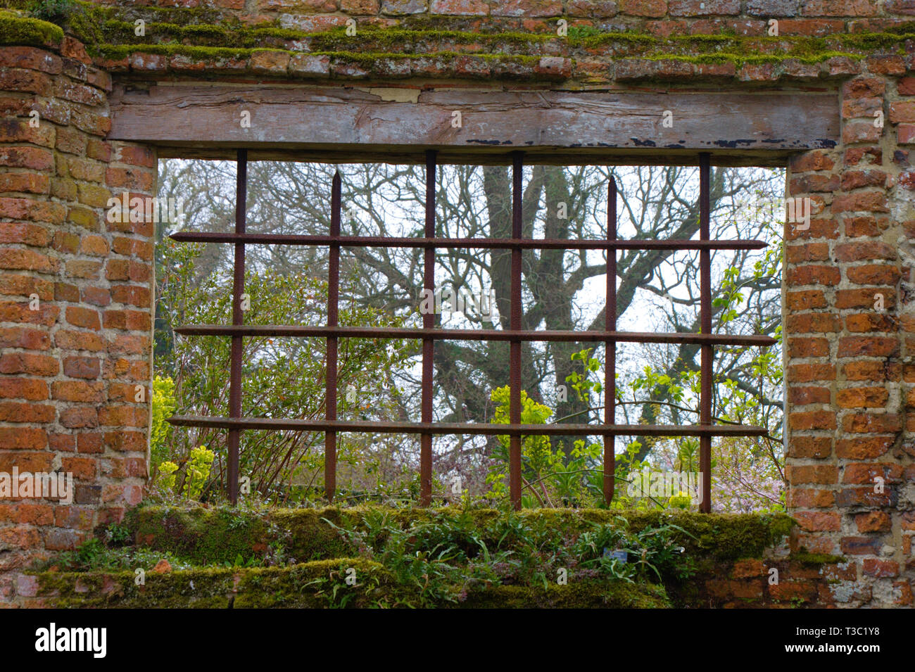 English bricked garden wall with a window. Stock Photo