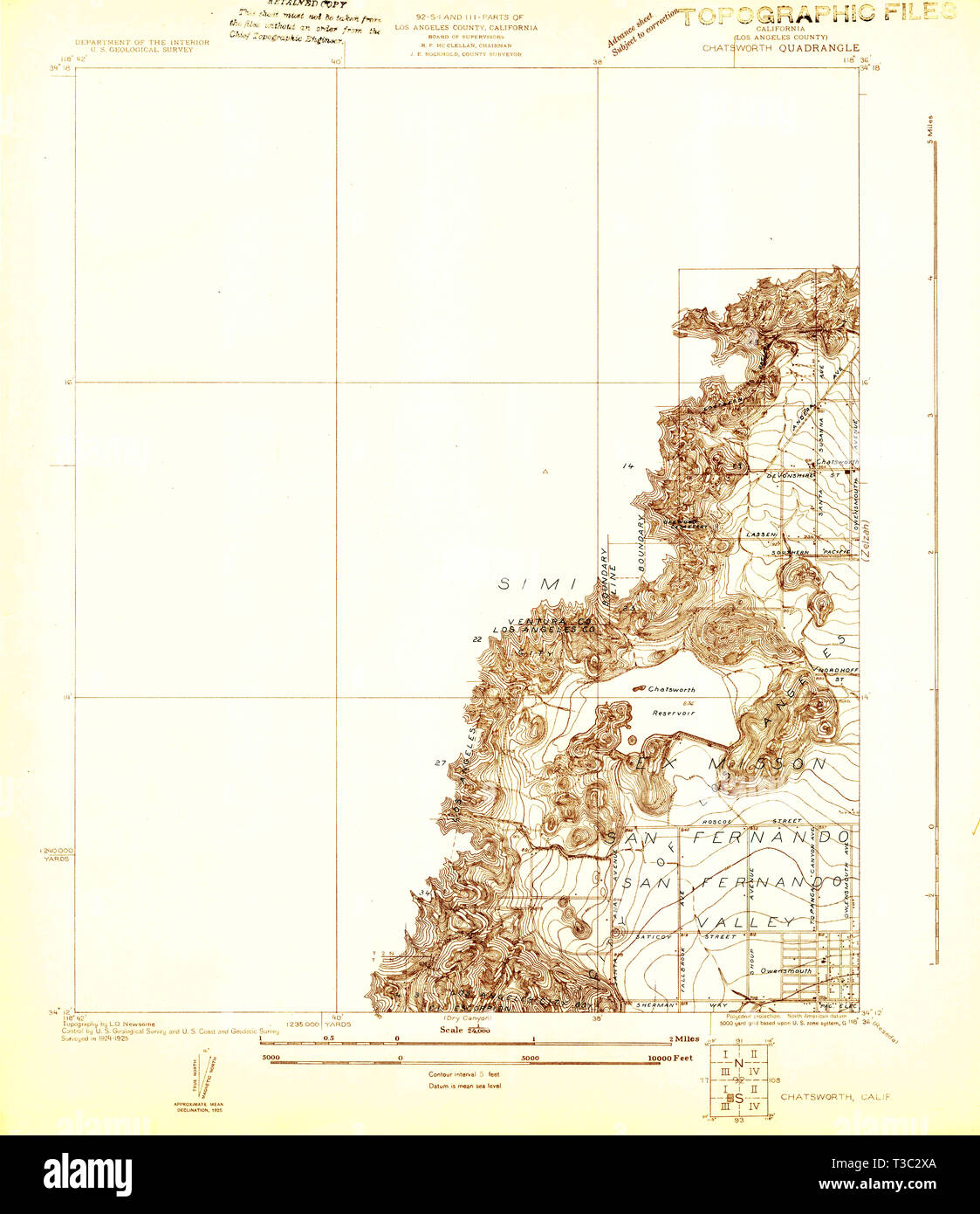 Chatsworth map hi res stock photography - Usgs Topo Map California Ca Chatsworth 289131 1925 24000 Restoration T3C2XA