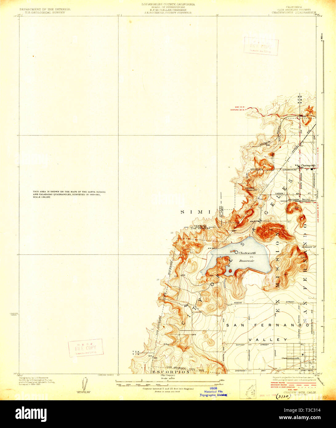 Chatsworth map hi res stock photography - Usgs Topo Map California Ca Chatsworth 289132 1927 24000 Restoration T3C314