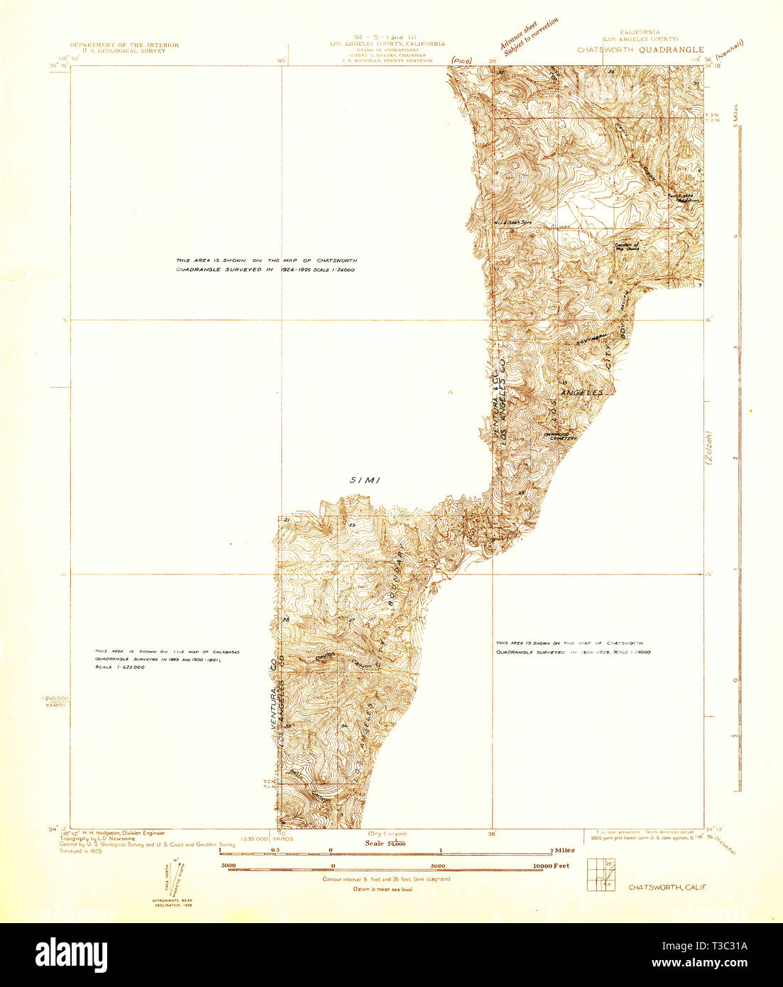 Chatsworth map hi res stock photography - Usgs Topo Map California Ca Chatsworth 289133 1929 24000 Restoration T3C31A