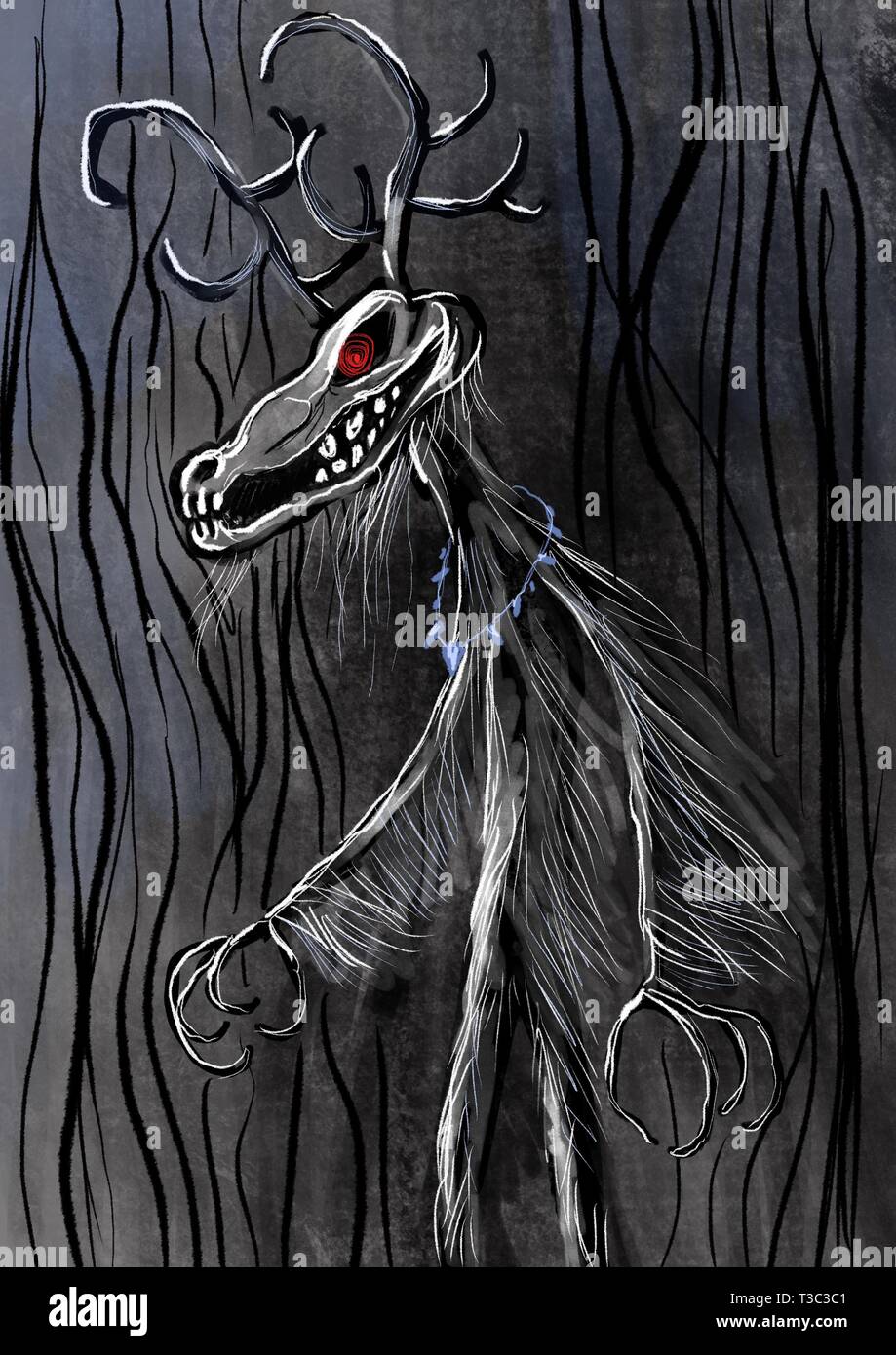 Wendigo cryptid fantasy monster  illustration Stock Photo