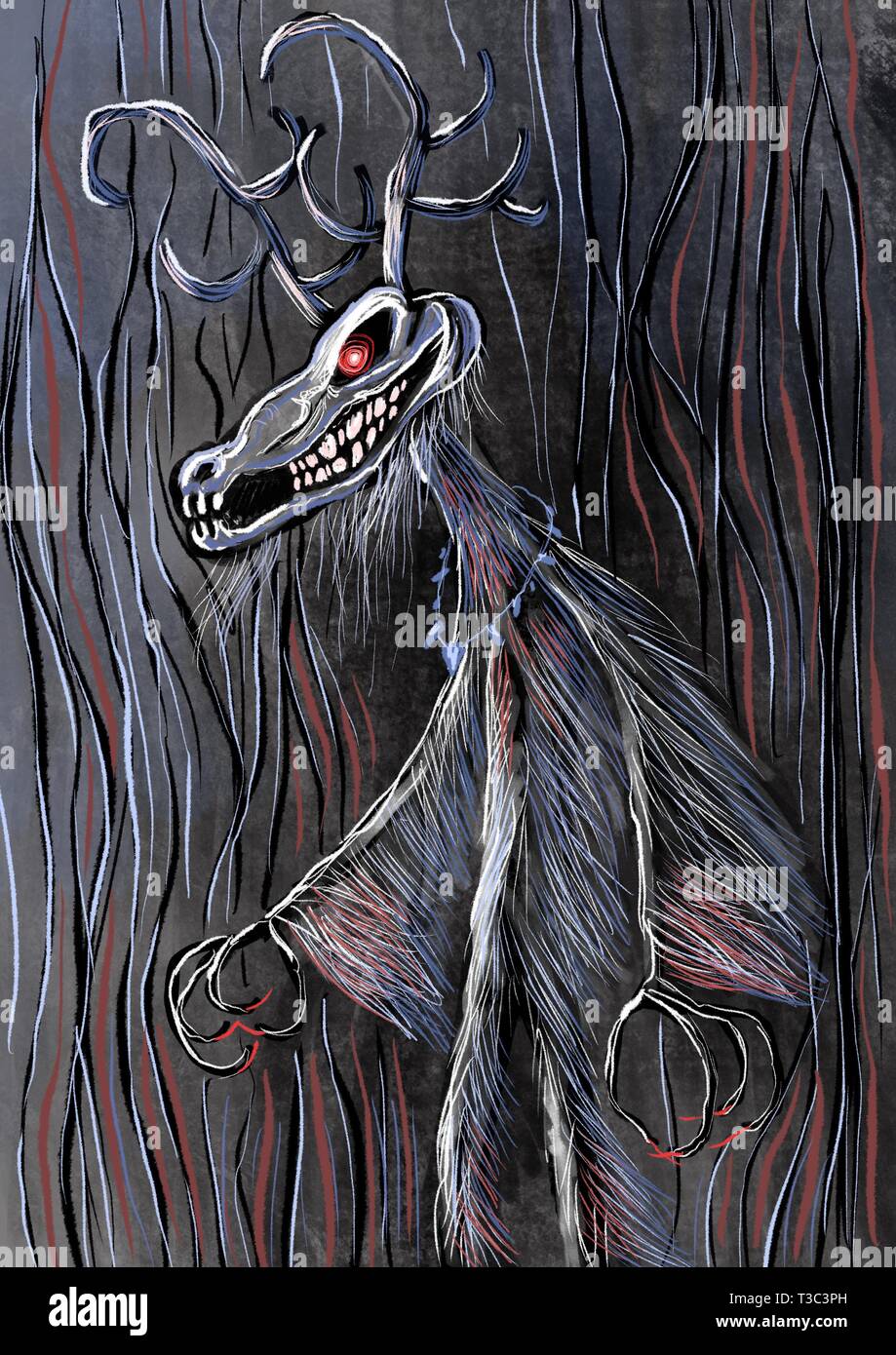 Wendigo cryptid fantasy monster  illustration Stock Photo