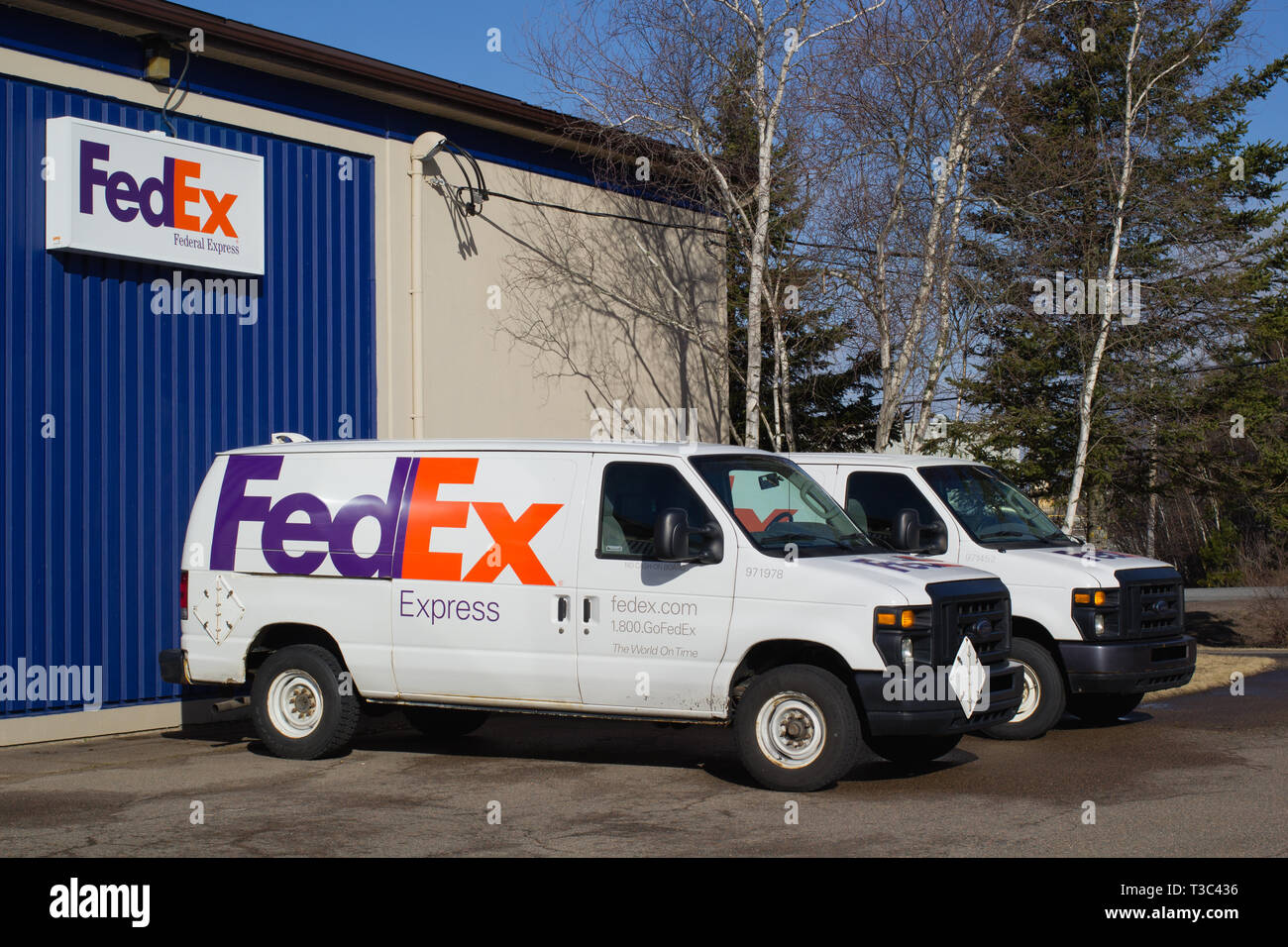 Truro, Canada - April 07, 2019: Parked FedEx delivery Van. FedEx Corporation is an American courier company based in Memphis, Tennessee and operates o Stock Photo