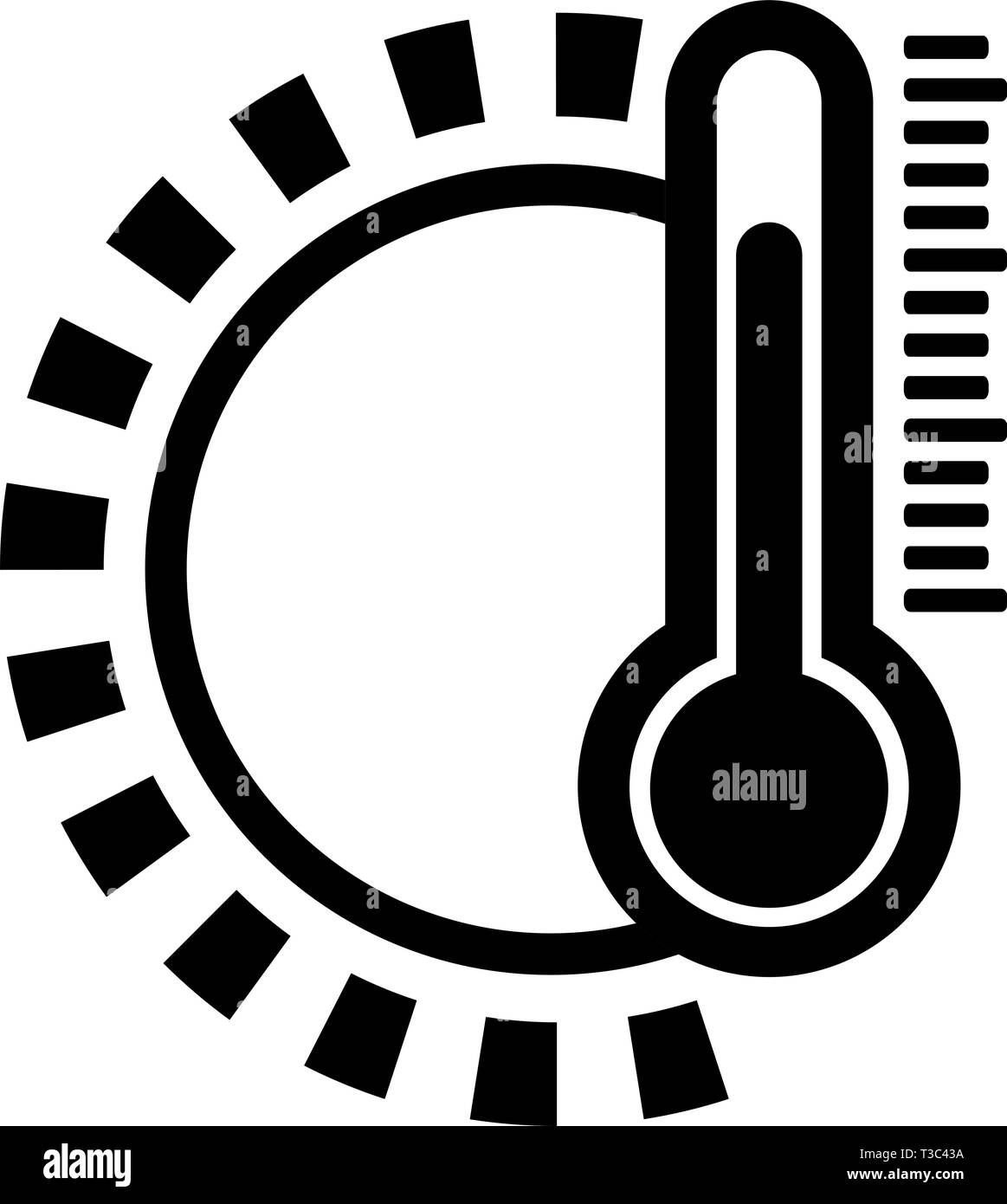 simple flat black and white weather temperature icon with sun shape and air thermometer Stock Vector