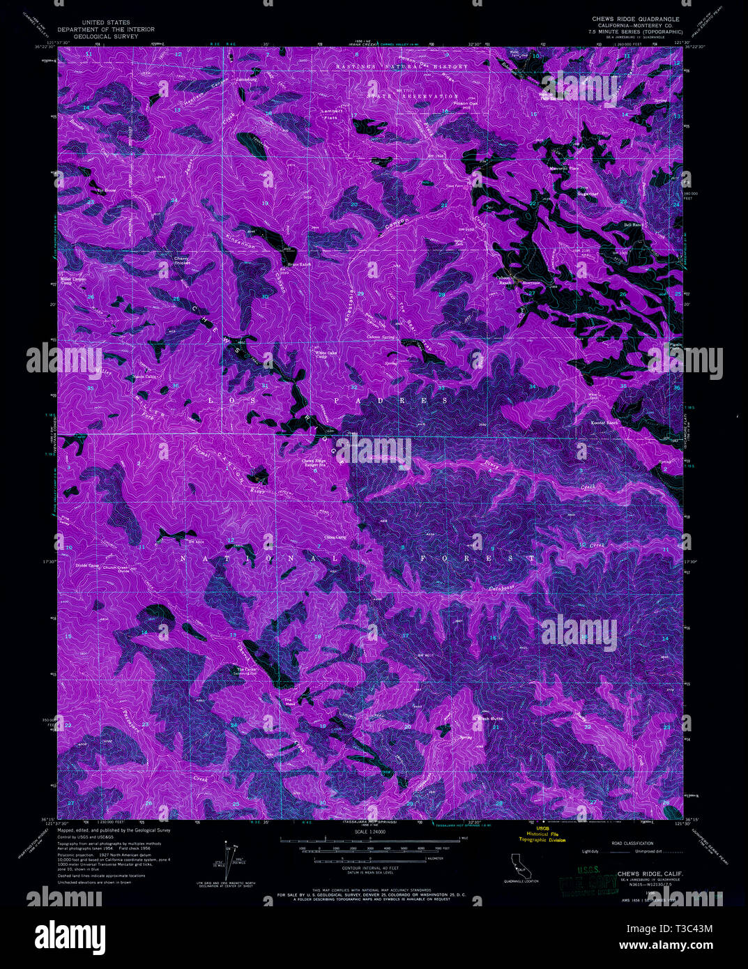USGS TOPO Map California CA Chews Ridge 289154 1956 24000 Inverted ...