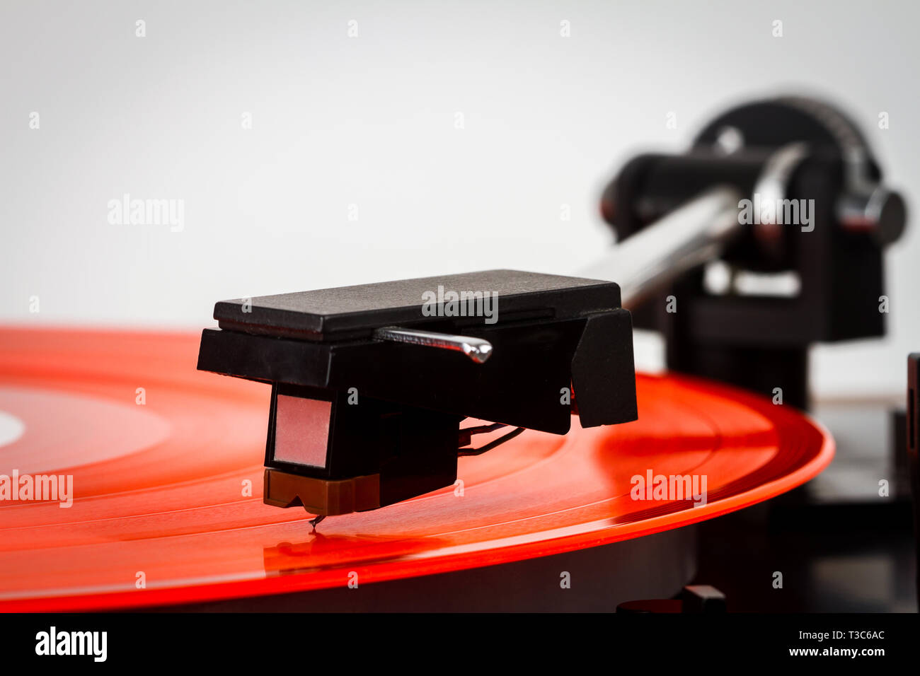 Close up of turntable needle on a vinyl record. Turntable playing vinyl ...