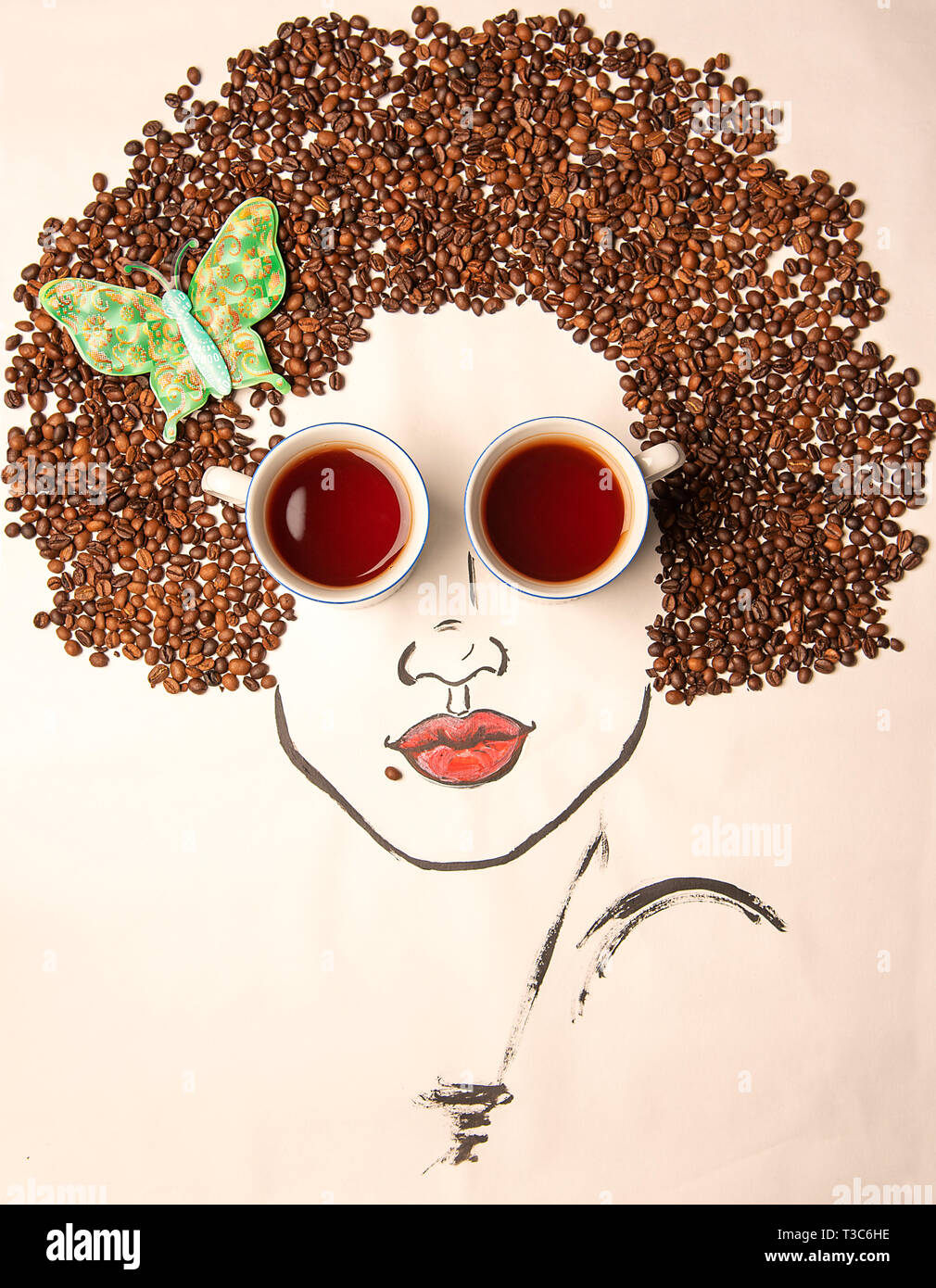 Conceptual photography. The painted face of the girl, complemented by