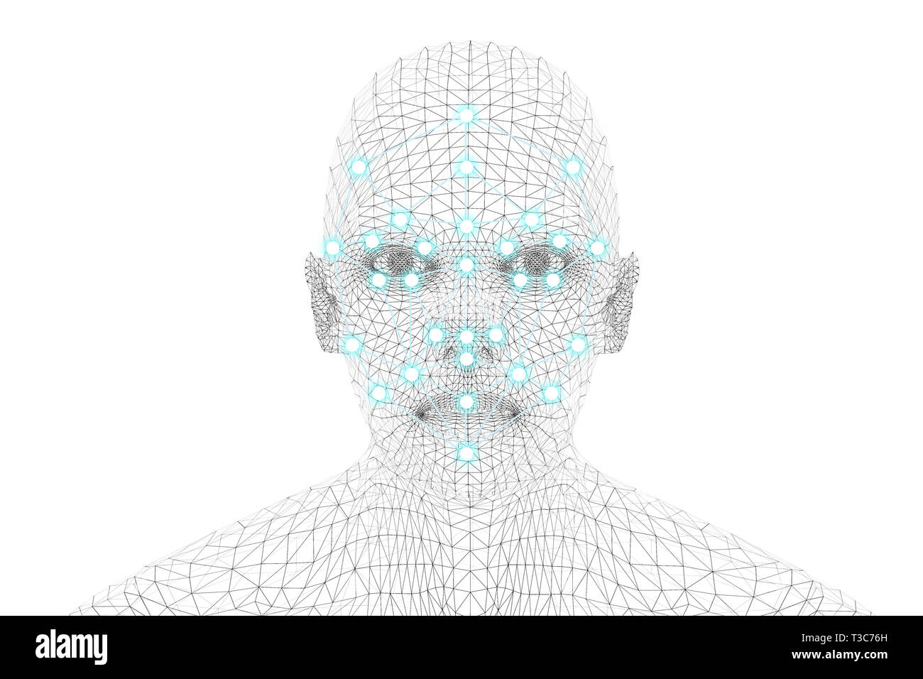 Machine learning systems technology , accurate facial recognition biometric technology and artificial intelligence concept. 3d Rendering of man face a Stock Photo