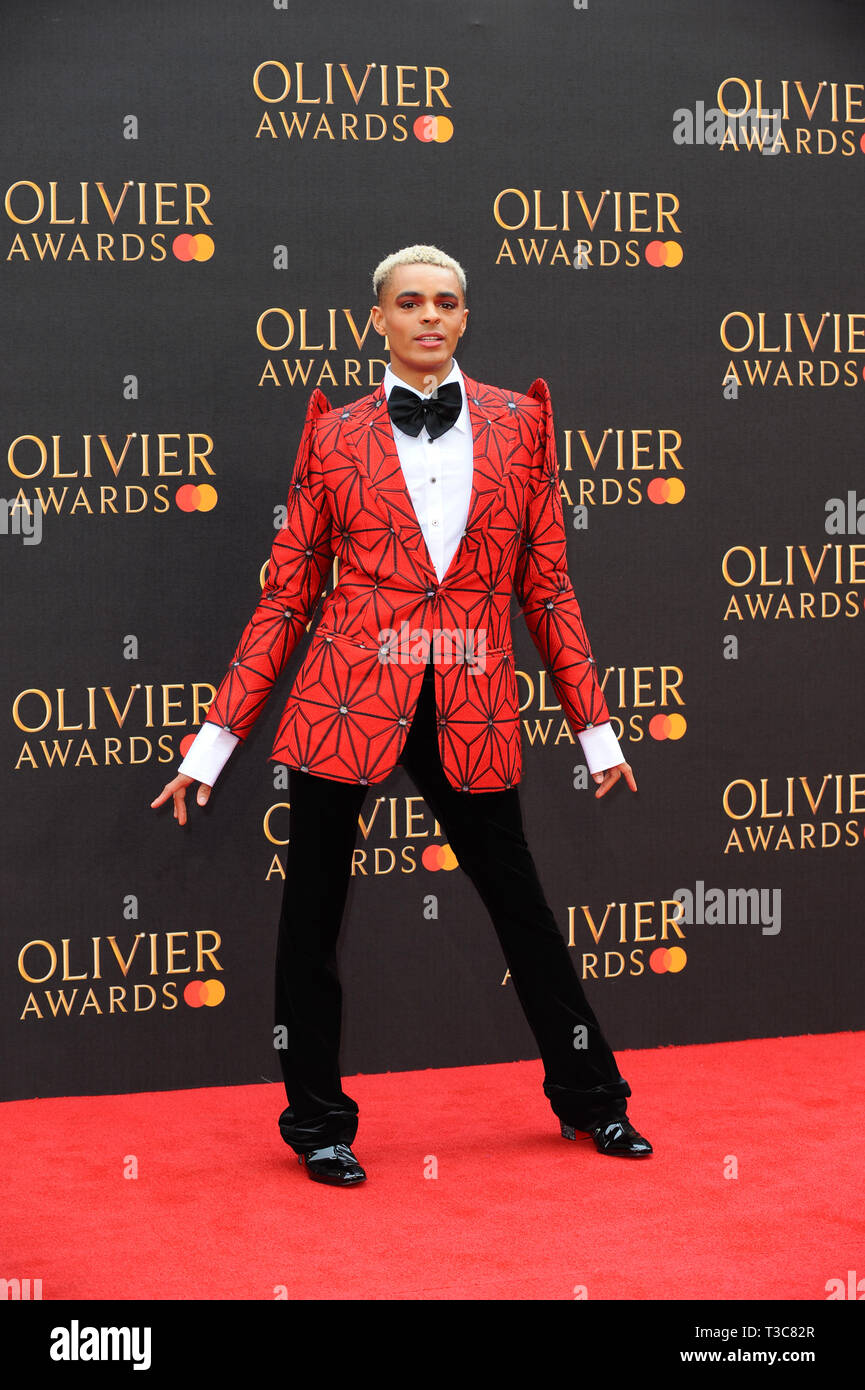 Layton Williams seen on the red carpet during the Olivier awards at the Albert Hall in London. Stock Photo