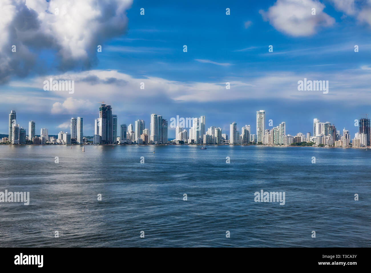 Skyline of the new city of Cartagena in Colombia. Stock Photo