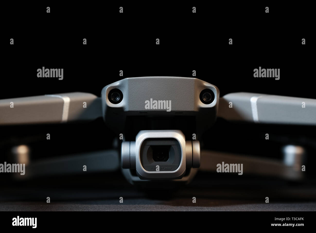 Close up of the front of a DJI Mavic 2 Pro drone showing the