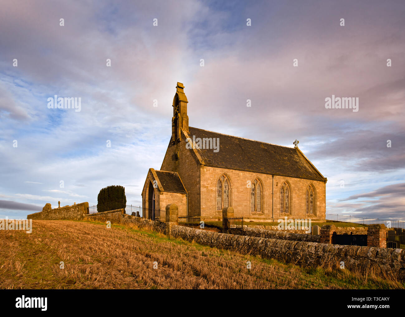 Boarhills church bathed in late evening sunlight, Boarhills, Fife