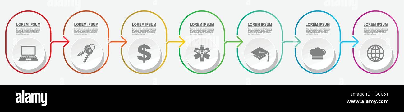 Infographic vector template for presentation, chart, diagram, graph, business medicine and education concept with 7 options Stock Vector