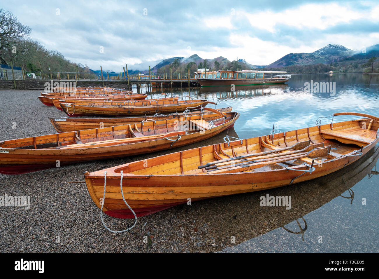 Rowing boats by Derwentwater pier, Keswick, Cumbria Stock Photo Alamy