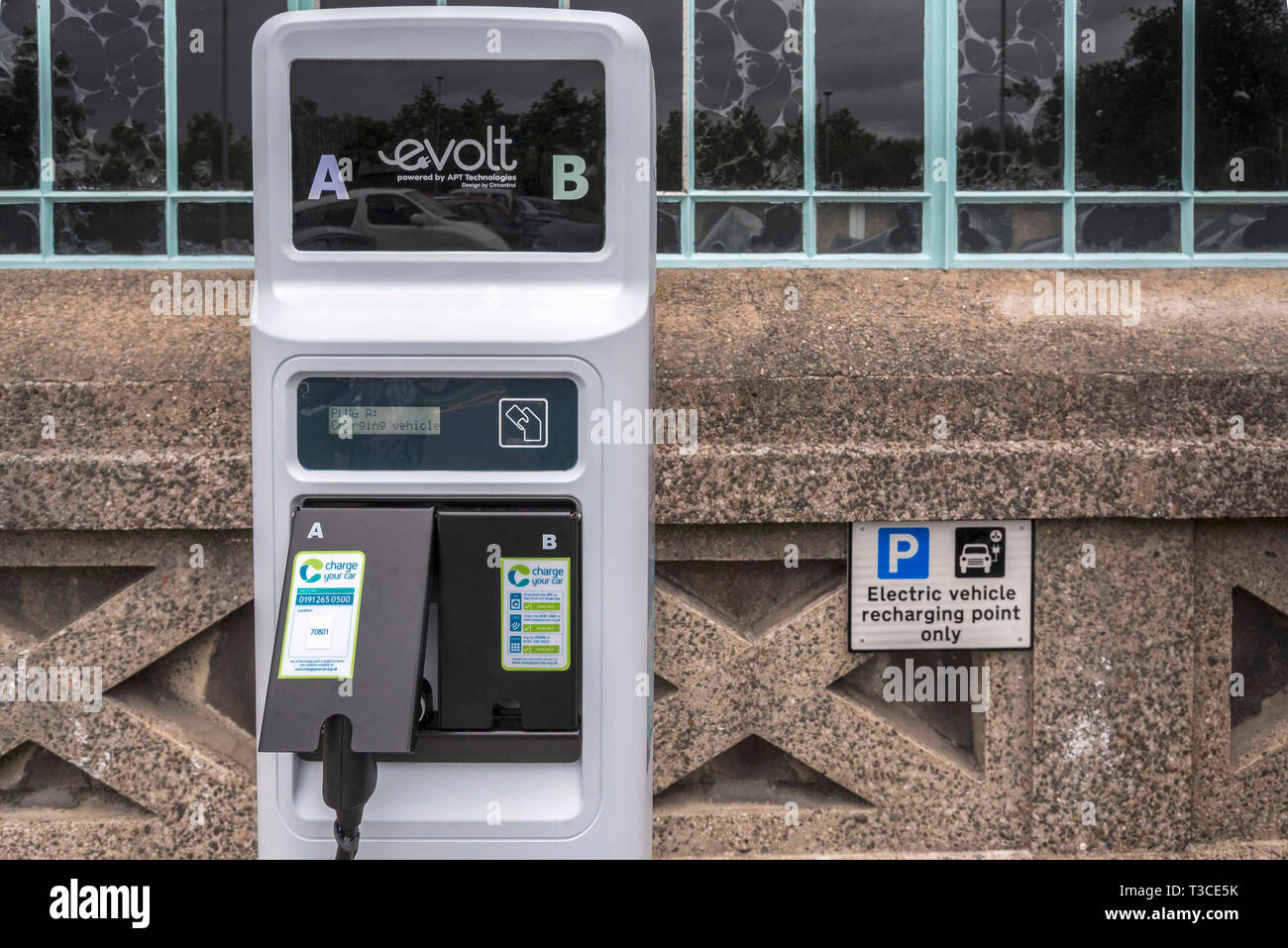 Electric Car charging points at Seacombe ferry terminal. Stock Photo