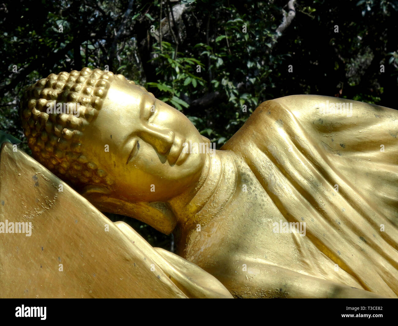 Golden Buddha Cambodia. reclining Stock Photo