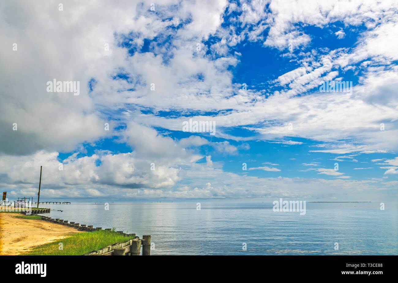 White, fluffy clouds create a pleasant backdrop for a sunny day at