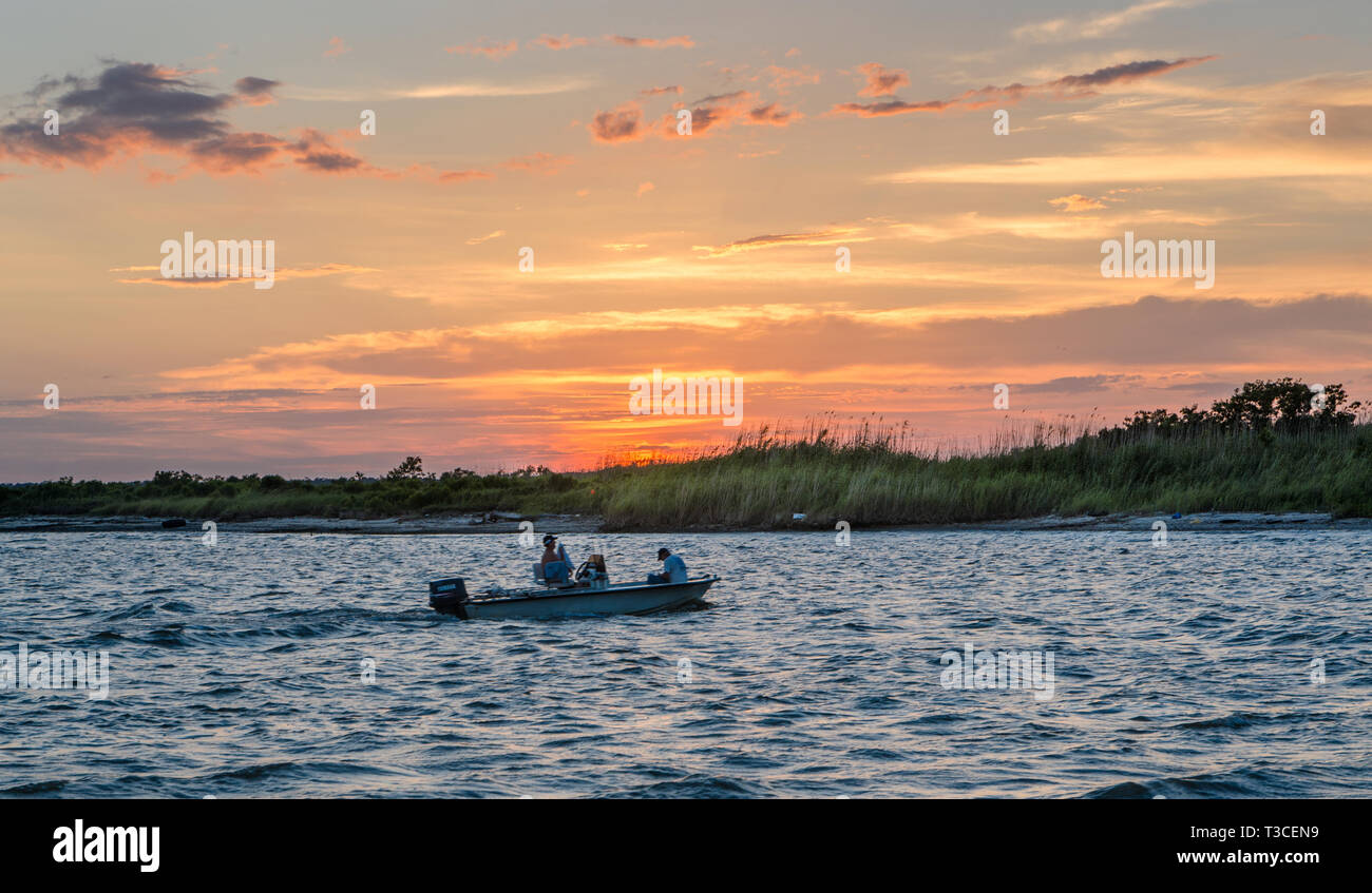 Boaters fish in Bayou La Batre, Alabama, near the Bayou La Batre State Docks, June 17, 2013. Stock Photo