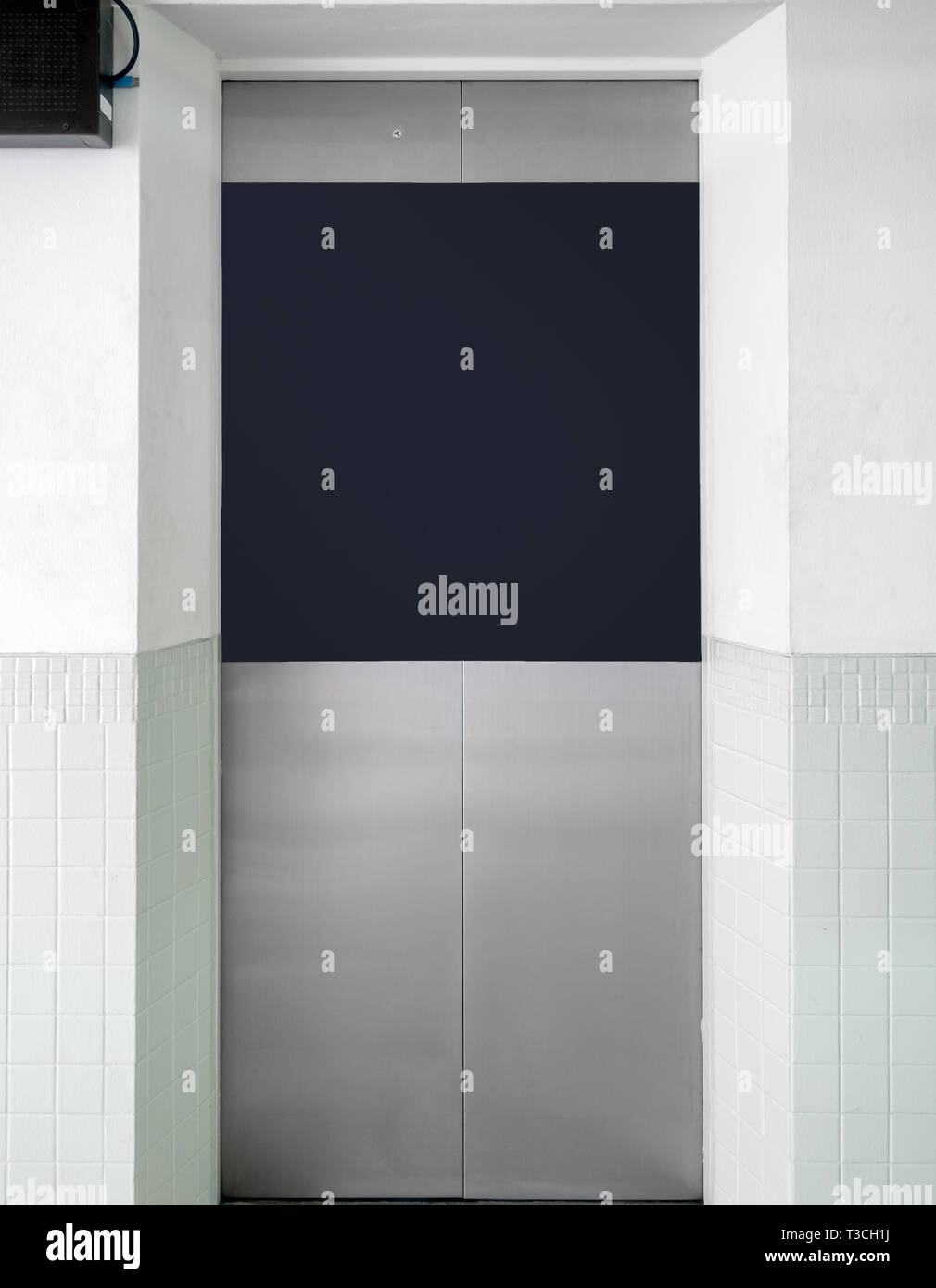 Stainless Elevator Gate With Blank Banner Stock Photo 243065918