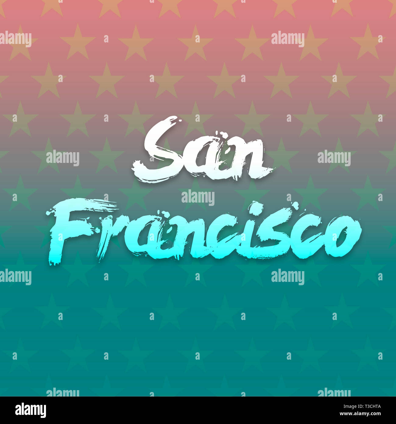 San Francisco hand written lettering for card, flat clip art Modern brush calligraphy. Isolated on background. illustration on gradient Flat clouds de Stock Photo