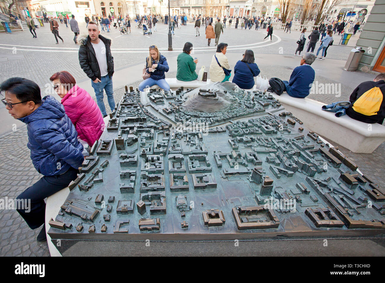A giant metal map of Ljubljana Stock Photo