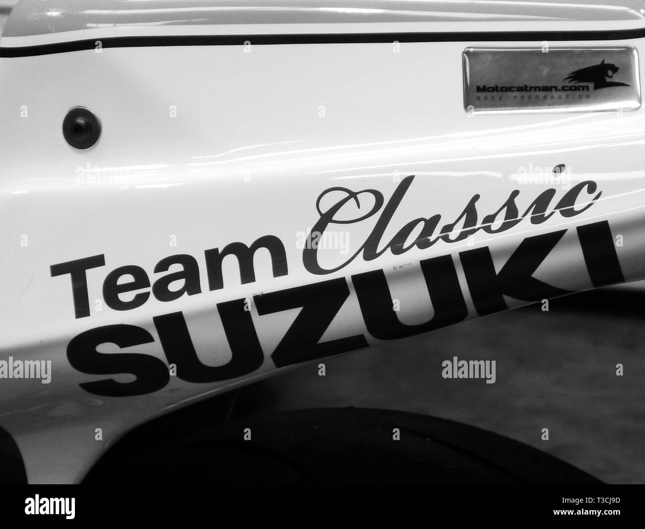 Team Classic Suzuki RG500 as ridden by Danny Webb. Stock Photo