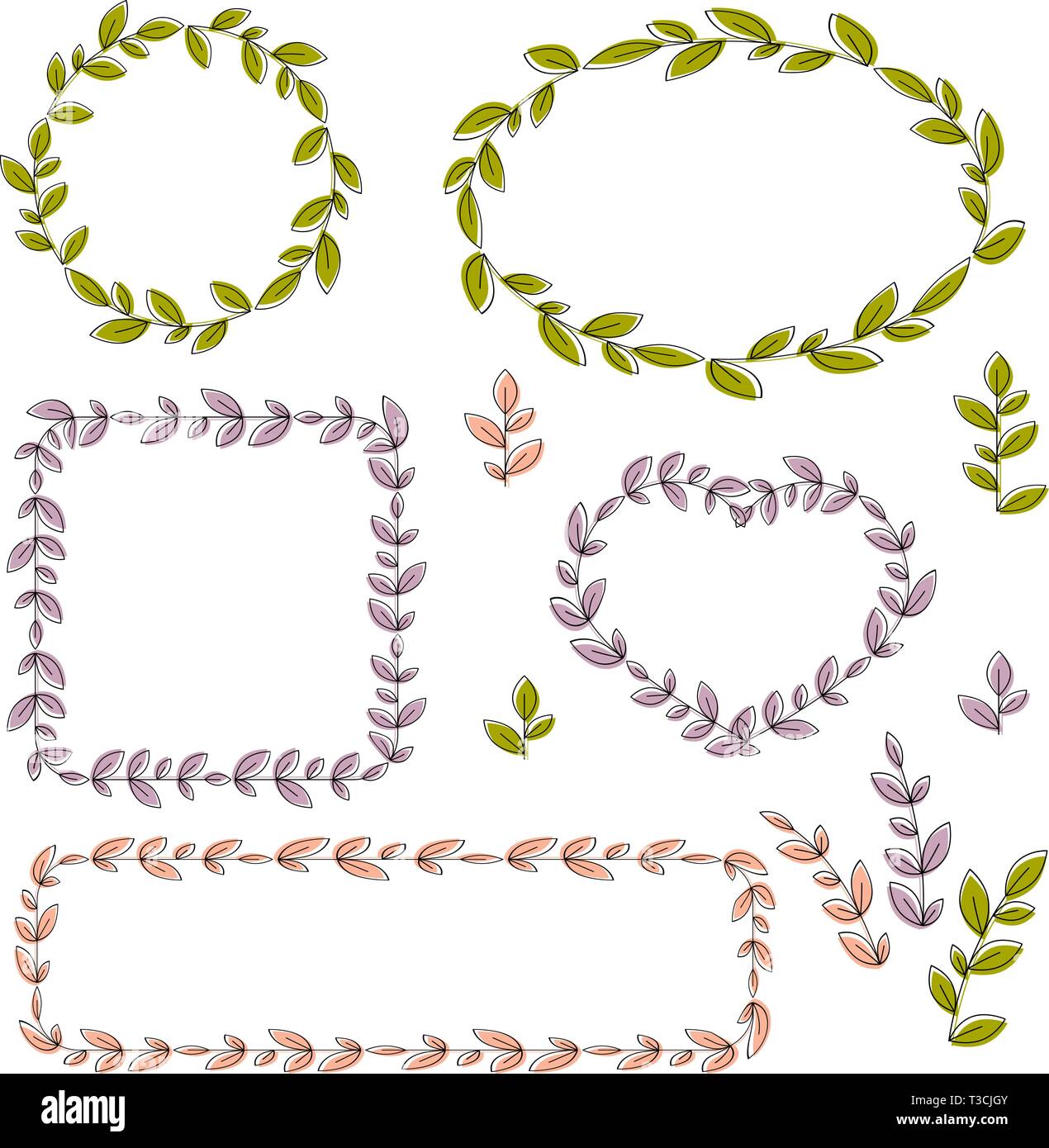 Collection of vector floral frames and design elements. Eps 10 Stock Vector