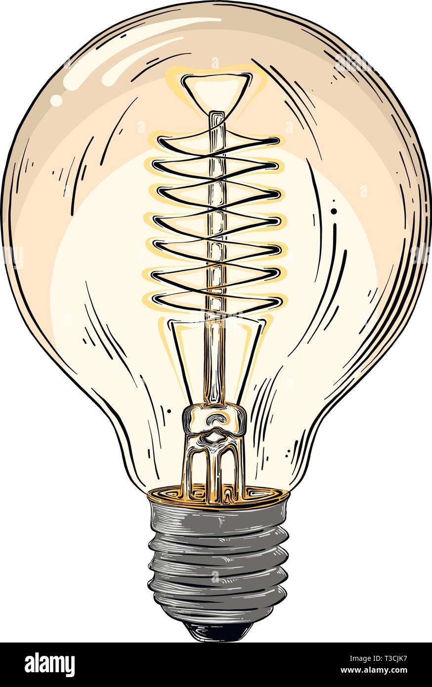 Hand drawn sketch of lightbulb in color isolated on white background