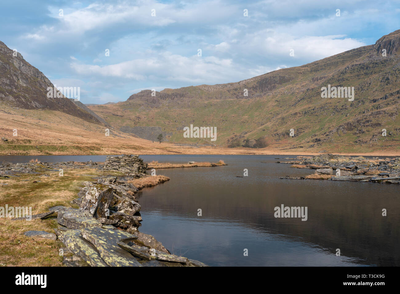 The abandoned Cwmorthin Terrace and Rhosydd Slate Quarry at Blaenau Ffestiniog in Gwynedd, Wales